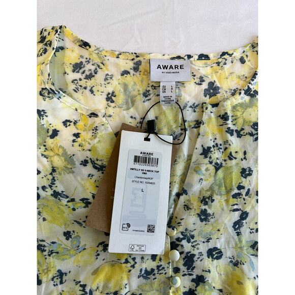 NWT Aware by Vero Moda Tilly Split Neck Blouse Chardonnay Floral Size Large - Picture 12 of 15